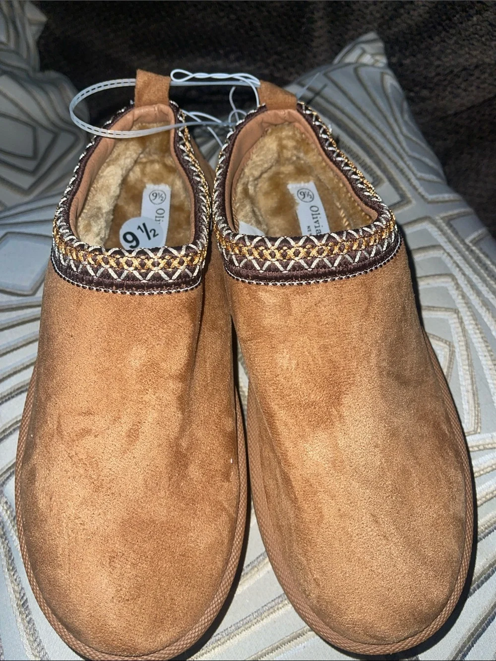 Women's Tan Platform Slip-On Shoes with Faux Fur Lining